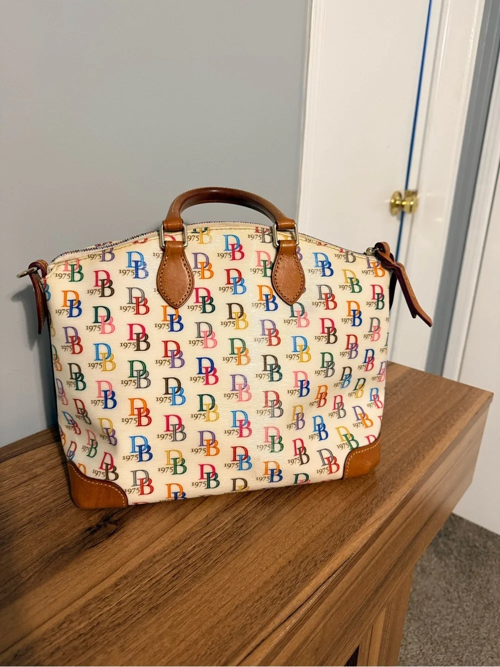 Dooney & Bourke colorful 1975 DB monogram satchel handbag